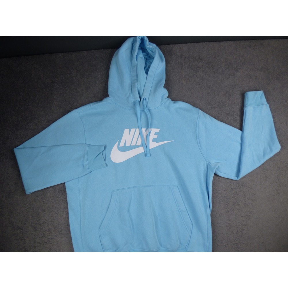 Nike Sportswear Club Fleece Hoodie Light Blue White Logo Mens Medium BV2973-499